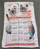 Siamese Twin Cat Calendar Linen Tea Towel