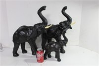 Three Large Leather Wrapped Elephants,Great Cond.