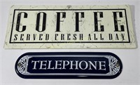 Vintage Coffee & Telephone Metal Wall Decor Signs