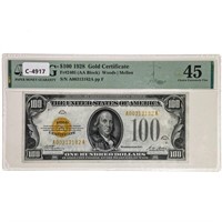 FR. 2405 1928 $100 GOLD CERTIFICATE PMG EF-45