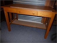 Oak Library Table - Single Drawer Mission Style