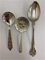 3 silver spoons - 2 sterling including S Kirk &