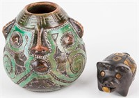 Early Example Peruvian Figural Effigy Pot & Animal