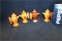 LOT OF FOUR VINTAGE WOODEN SALT AND PEPPER SHAKERS