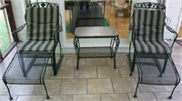 Vntg Wrought Iron Side Table, Chairs, & Foot Stool