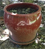 Red Glazed Outdoor Planter- Cracked