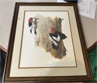 Ray Harm Signed Red Headed Woodpecker Colored Prin