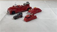 4 cast/plastic fire trucks