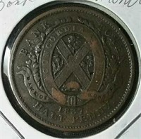 1837 Bank of Montreal half penny token