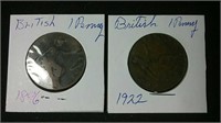 1896 & 1922 British one penny coins