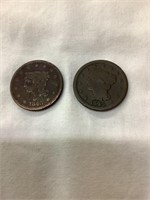 (2) 1845 Large Pennies