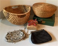 Vintage Baskets, Jewelry Box & Purses