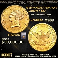 ***Auction Highlight*** 1849-p Gold Liberty Eagle