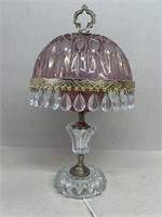Pink clear dangling crystal table lamp