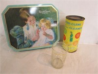Vintage Cleaner, Candy Tin, & Measuring Glass