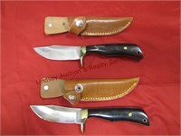 2 Buck Creek knives 3.5" blades w/ leather sheaths