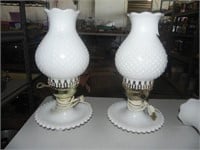 2 Vintage Hobnail Dresser Lamps