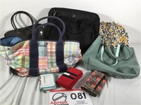 Lot of purses, wallets, laptop bag