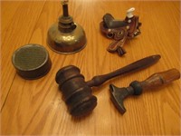 antique tool,gavel,mini saddle & items