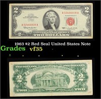 1963 $2 Red Seal United States Note Grades vf++