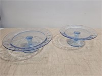Deserts Trays 13" & 10 " Blue Glass