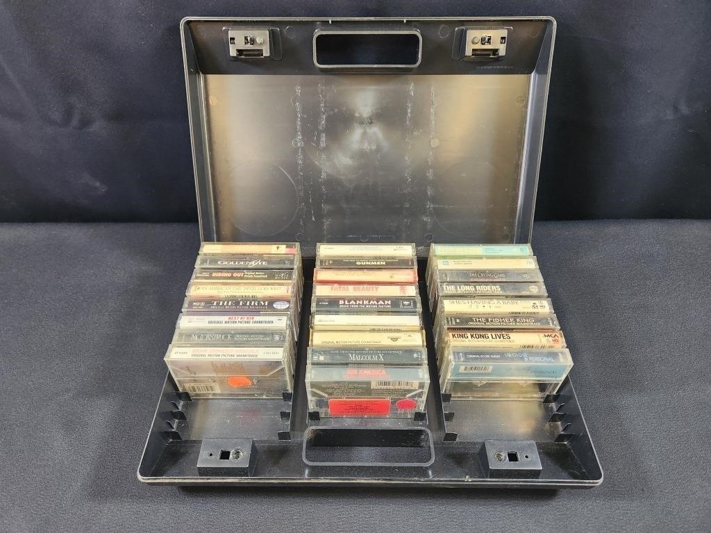 CASSETTE TAPE CASE W/ A VARIETY OF CASSETTE TAPES