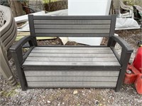 PLASTIC BENCH AND OUTDOOR RUG