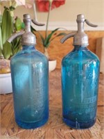 2 Blue Seltzer Bottles