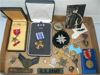 FLAT MILITARY MEDALS, PATCHES, PINS INCLUDING