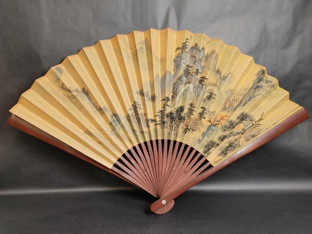 Large Chinese Nature Scenic Paper Wood Hand Fan