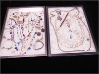 Two trays of costume jewelry including