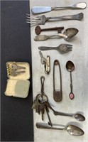 Assorted Lot Silverware, Key, Jack  Knife