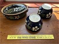 Antique earthenware casserole & bowls