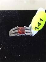 STERLING RING W/2CT RUBY & WHITE TOPAZ,SIZE 8