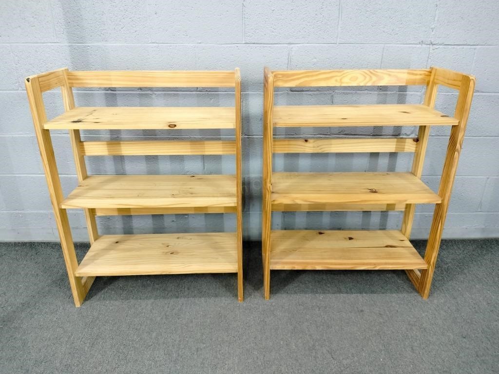 2x The Bid Solid Wood Three Tier Shelf Units