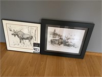 2 Framed Moose Pictures