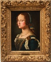 Portrait, Lady in Renaissance Dress, Oil on Panel