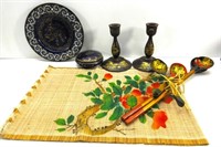 Oriental Wood Candle Holders, Wood Spoon Decor