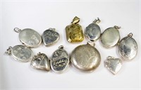 Group of various silver locket pendants