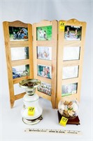 Tri-Fold Wood Picture Frame, Flower Globe,