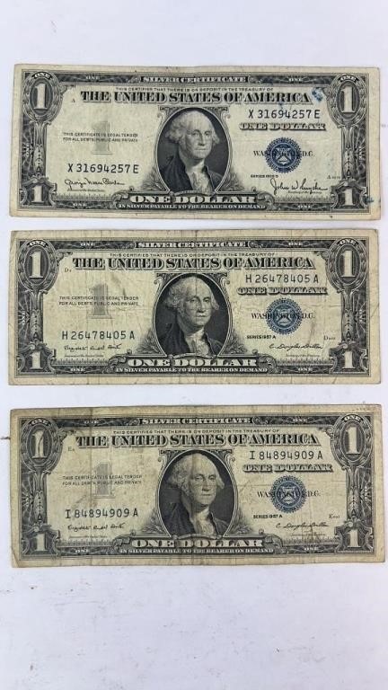 (3)  ONE DOLLAR BLUE SEAL SILVER CERTIFICATES