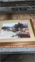 Framed matted picture of deer