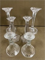 3 Pairs of Glass Candlesticks