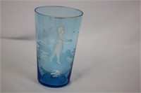 A Blue Glass Handpainted Tumbler