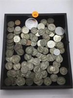 TRAY WITH JEFFERSON NICKELS, CANADA COINS & MORE