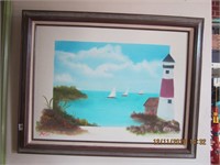 Signed Moe 6/99 Oil on Canvas Lighthouse