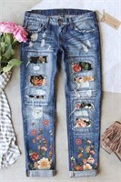 P3863  FARYSAYS Tummy Control Jeans, Floral Patche