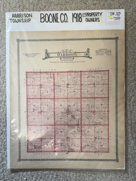 1918 Property Owners Map Harrison Township, Boone