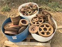 Pallet of Sprockets and Cultivator Clamps/Brackets