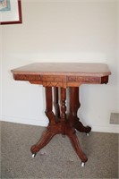 Victorian Marble Top Walnut Burled Inlay Table!